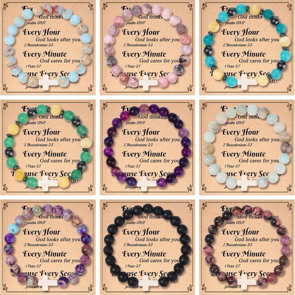 9Pcs Beaded Cross Bracelets for Women Religious Gift Christian Faith Accessory - Picture 1 of 7